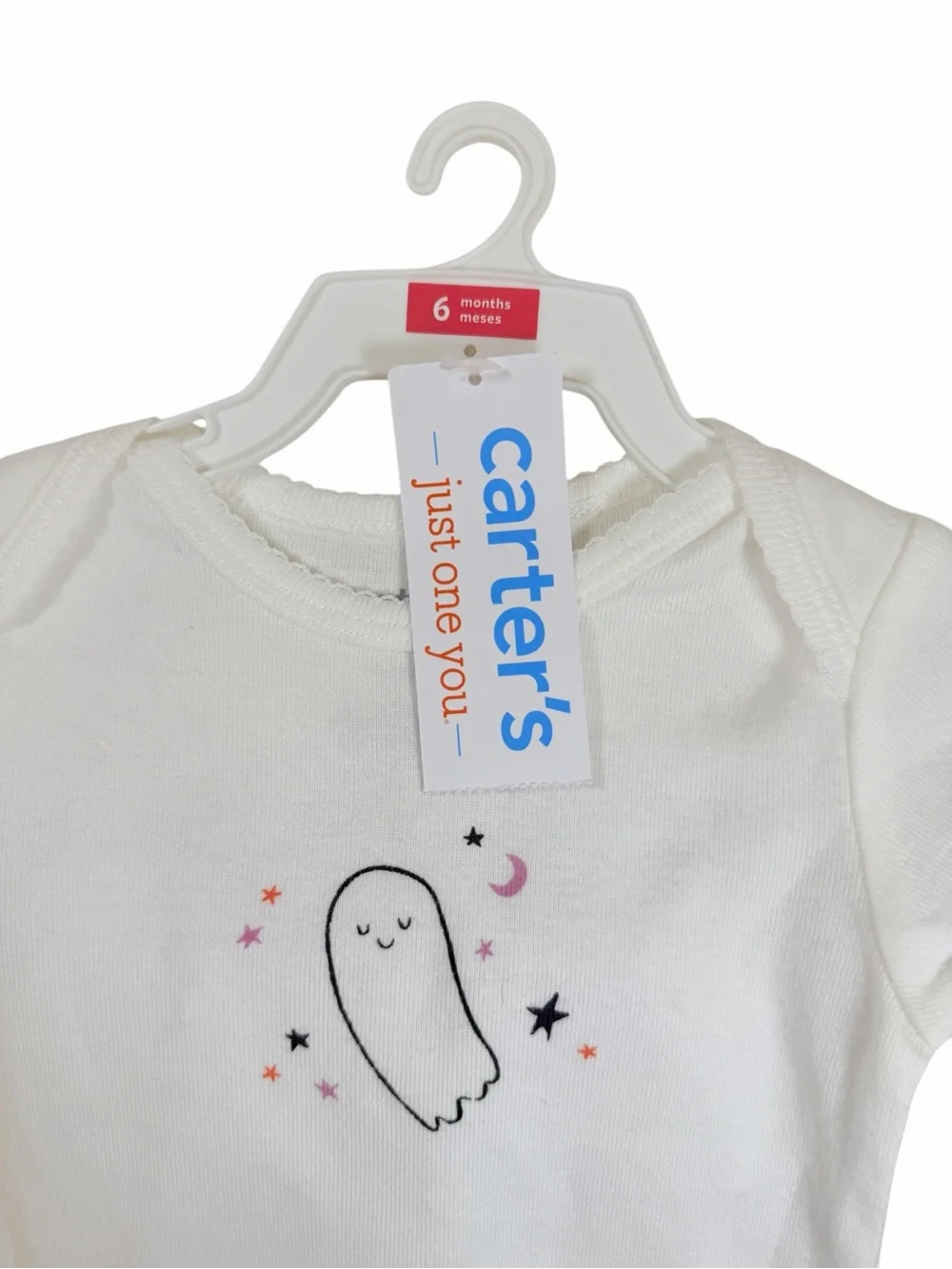 Carter's White Ghost & Star Bodysuit with Pink and Orange Accents